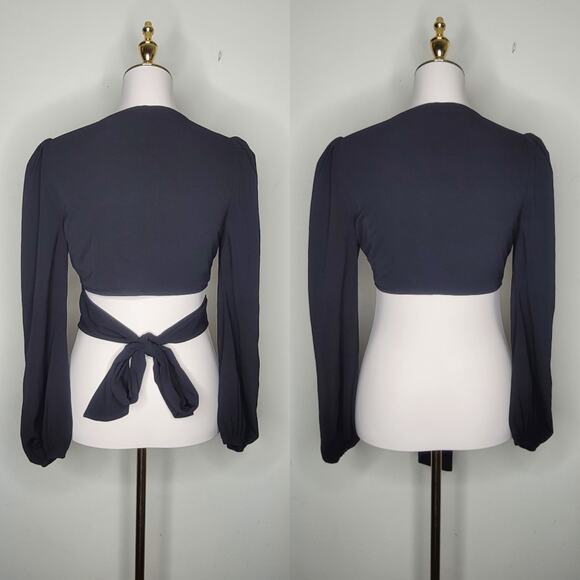 Better Be Sz S Black Chiffon Romantic Convertible Puff Sleeve Crop Top Club Bday - Picture 2 of 5